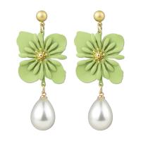Plastic Pearl Zinc Alloy Earring, with Plastic Pearl, Flower, plated, fashion jewelry & for woman 