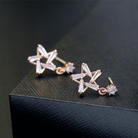 Cubic Zircon Brass Earring, with Cubic Zirconia, Star, plated & for woman, 19*11mm,18*12mm 