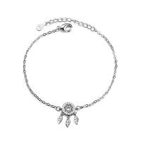 Cubic Zirconia Micro Pave Sterling Silver Bracelet, 925 Sterling Silver, with 35mm extender chain, Dream Catcher, micro pave cubic zirconia & for woman, silver color, 9mmuff0c Approx 5.9 Inch 