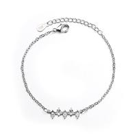 Cubic Zirconia Micro Pave Sterling Silver Bracelet, 925 Sterling Silver, with 35mm extender chain, Star, micro pave cubic zirconia & for woman, silver color Approx 5.9 