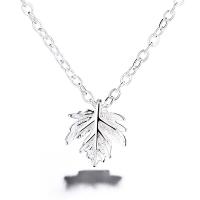 Sterling Silver Jewelry Necklace, 925 Sterling Silver, with 50mm extender chain, Leaf, for woman, silver color Approx 15.7 Inch 