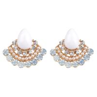 Plastic Pearl Zinc Alloy Earring, with ABS Plastic Pearl, gold color plated, for woman & enamel & with rhinestone 