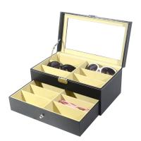 PU Leather Packing Gift Box, with Glass, Double Layer, black 