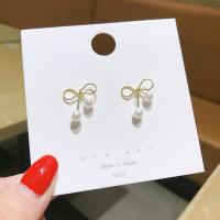 Plastic Pearl Zinc Alloy Earring, with ABS Plastic Pearl, gold color plated & for woman & with rhinestone 