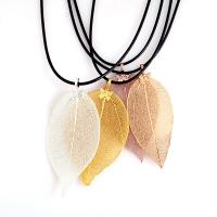 Zinc Alloy Necklace, with Waxed Cotton Cord, Leaf, plated, for woman & hollow 65mm Approx 19.7 Inch 