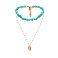 Turquoise Zinc Alloy Necklace, with turquoise, Shell, gold color plated, Double Layer & Adjustable & for woman, 20mm Inch 