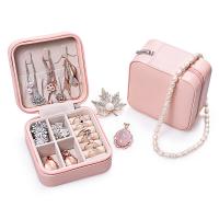 Leather Jewelry Set Box, PU Leather, with Velveteen,  Square, portable pink 