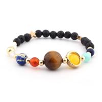 Bracelet de perles de lave, lave volcanique, avec pierre bleue d'or, unisexe & styles différents pour le choix Environ 7-9 pouce, Vendu par brin
