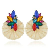 Zinc Alloy Rhinestone Stud Earring, with Bamboo, plated, for woman & with rhinestone 