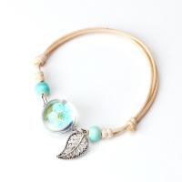 Glass Bracelet, with Waxed Cotton Cord & Dried Flower & Porcelain & Zinc Alloy, for woman & hollow 16mm,6mm Approx 3.7 Inch 