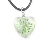 Glass Necklace, with Dried Flower & PU Leather & Zinc Alloy, Heart, for woman 20mm Approx 19.3 Inch 