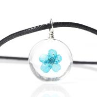 Glass Necklace, with Dried Flower & PU Leather & Zinc Alloy, for woman 20mm Approx 19.3 