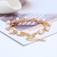 Fashion Zinc Alloy Bracelets, with Plastic Pearl, plated, for woman, golden 