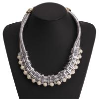 Zinc Alloy Necklace, with Cotton Cord & Plastic Pearl, plated, fashion jewelry & for woman 