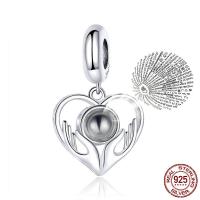 925 Sterling Silver Miniature Projection Pendant, with Crystal, Heart, platinum plated 