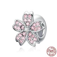 Cubic Zirconia Micro Pave Sterling Silver Bead, 925 Sterling Silver, Oriental Cherry, platinum plated, DIY & micro pave cubic zirconia 