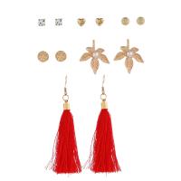 Zinc Alloy Earring Set, Stud Earring & earring, with Cotton Thread & ABS Plastic Pearl, gold color plated & for woman & with rhinestone 