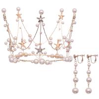 Conjunto de la joya de la boda, aleación de zinc, corona & pendiente, con Perlas de plástico ABS, chapado en color dorado, para mujer & con diamantes de imitación, 105x340mm,70mm, Vendido por Set