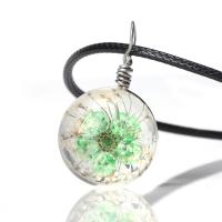 Glass Necklace, with Dried Flower & PU Leather & Zinc Alloy, for woman 20mm Approx 19.3 Inch 
