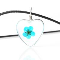 Glass Necklace, with Dried Flower & PU Leather & Zinc Alloy, Heart, for woman 20mm Approx 19.3 Inch 