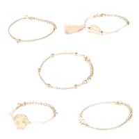 Zinc Alloy Bracelet Set, with Cotton Cord, gold color plated, 5 pieces & Adjustable & for woman 
