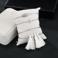 Zinc Alloy Bracelet Set, cuff bangle & bracelet, plated, 4 pieces & for woman, silver color 