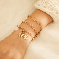 Zinc Alloy Bracelet Set, with Shell, plated, three pieces & for woman, golden 