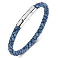 PU Leather Cord Bracelets, with Stainless Steel, fashion jewelry & Unisex blue, 6mm 
