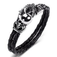 Stainless Steel Bracelet, with PU Leather, fashion jewelry & for man, 5mmx2 