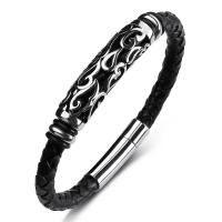 Stainless Steel Bracelet, with PU Leather, fashion jewelry & for man, 6mm 