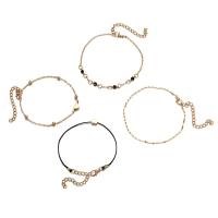 alliage de zinc bracelet de cheville, avec 6.5cm chaînes de rallonge, Placage de couleur d'or, 4 pièces & bijoux de mode & pour femme Environ 7.09 pouce é, Vendu par fixé