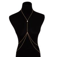perle de plastique Chaîne de corps, avec chaîne de fer, Placage de couleur d'or, Réglable & pour femme, 900mm, Vendu par brin