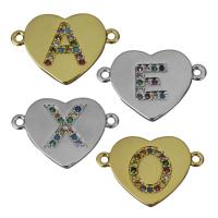 Cubic Zirconia Micro Pave Brass Connector, Heart, plated & micro pave cubic zirconia & 1/1 loop Approx 1.5mm 