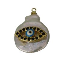 Brass Pendant, with Freshwater Pearl, gold color plated, evil eye pattern & micro pave cubic zirconia Approx 1.5mm 