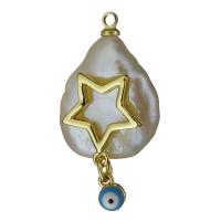 Brass Pendant, with Freshwater Pearl, gold color plated, evil eye pattern 29mm Approx 1.5mm 