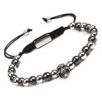 Laiton de bracelets de Woven Ball, avec acier inoxydable, Placage, unisexe & réglable, noire .5 pouce, Vendu par brin