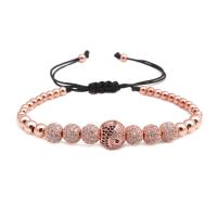 Brass Woven Ball Bracelets, with Nylon Cord, plated, Unisex & adjustable & micro pave cubic zirconia 180-200mm 