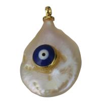 Brass Pendant, with Freshwater Pearl, gold color plated, evil eye pattern & micro pave cubic zirconia Approx 1.5mm 