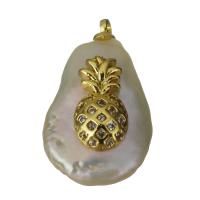 Cultured Freshwater Pearl Brass Pendant, with Freshwater Pearl, gold color plated, micro pave cubic zirconia Approx 1.5mm 