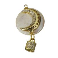 Cultured Freshwater Pearl Brass Pendant, with Freshwater Pearl, gold color plated, micro pave cubic zirconia 34.5mm Approx 1.5mm 