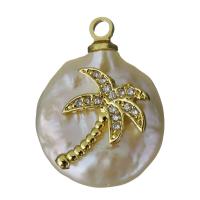 Cultured Freshwater Pearl Brass Pendant, with Freshwater Pearl, gold color plated, micro pave cubic zirconia Approx 1mm 