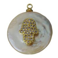 pendentif en laiton de perle d'eau douce cultivée, avec perle d'eau douce cultivée, Placage de couleur d'or, pavé de micro zircon Environ 1.5mm, Vendu par PC