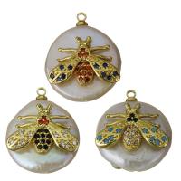 Cultured Freshwater Pearl Brass Pendant, with Freshwater Pearl, gold color plated & micro pave cubic zirconia Approx 1.5mm 