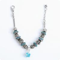Zinc Alloy European Bracelets, silver color plated, for woman & with rhinestone, blue, 190mm 