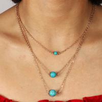 Turquoise Zinc Alloy Necklace, with turquoise, plated, three layers & fashion jewelry & for woman 