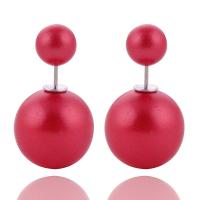Plastic Pearl Double Faced Stud Earring, with Zinc Alloy, plated, fashion jewelry & for woman 16mm,8mm 