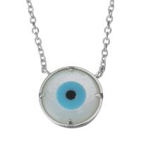 925 Sterling Silver Necklace, with 2Inch extender chain, Evil Eye, silver color plated, curb chain & for woman 1.5mm Approx 15 Inch 