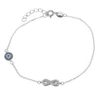 Cubic Zirconia Micro Pave Sterling Silver Bracelet, 925 Sterling Silver, with 1Inch extender chain, Infinity, silver color plated, Adjustable & curb chain & micro pave cubic zirconia & for woman 1mm Approx 6.5 Inch 
