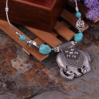 Turquoise Zinc Alloy Necklace, with turquoise, with 6cm extender chain, Elephant, plated, fashion jewelry & for woman, silver color, 55*50mm .7 Inch 