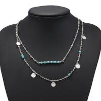 Turquoise Zinc Alloy Necklace, with turquoise, plated, Double Layer & fashion jewelry & for woman 
